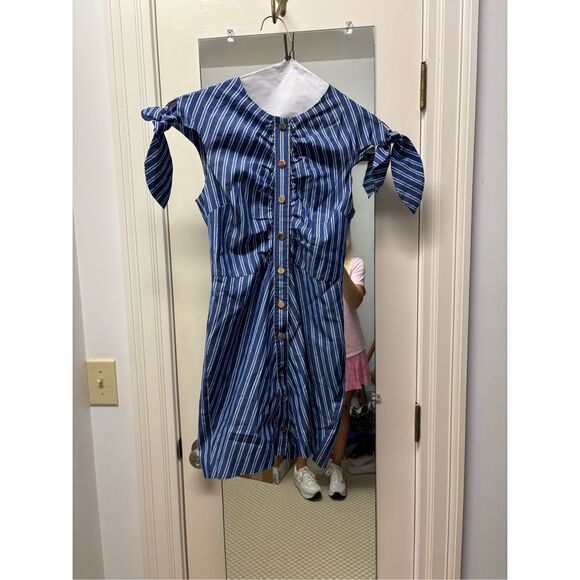 Derek Lam 10 Crosby Blue/White Striped Dutton Down Dress - Picture 3 of 8